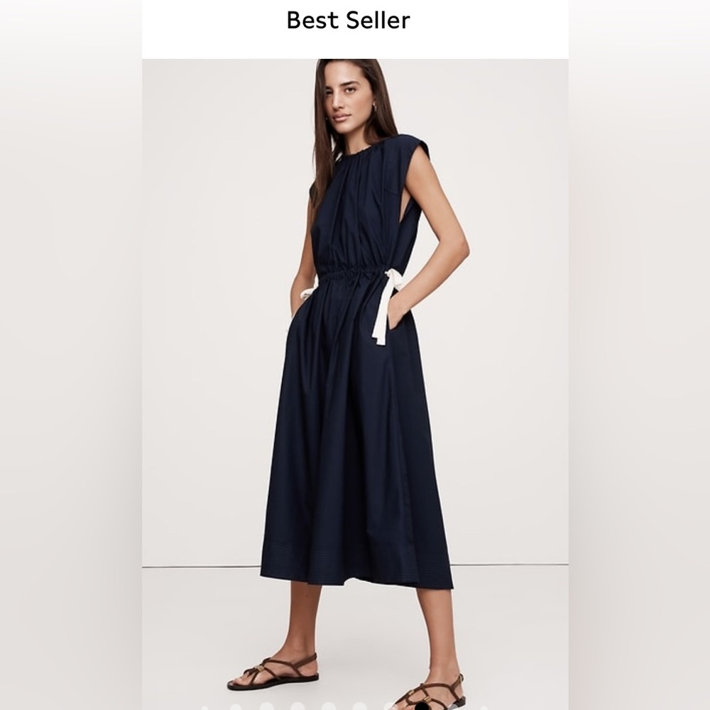 Banana Republic Navy Blue Sleeveless Maxi Dress with White Tie